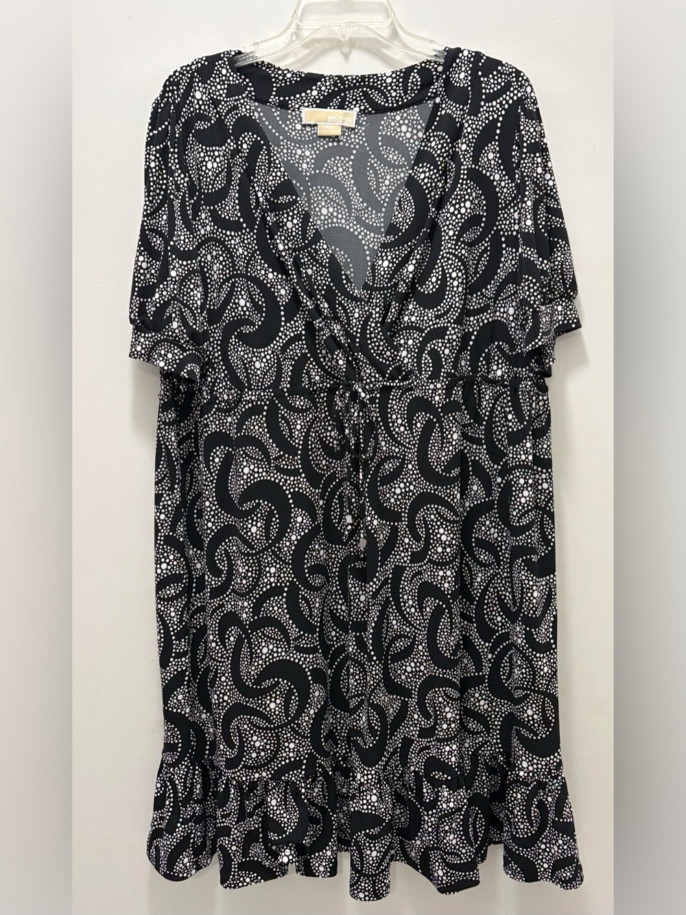 Michael Kors Black and White Dot Swirl Wrap-Style Dress